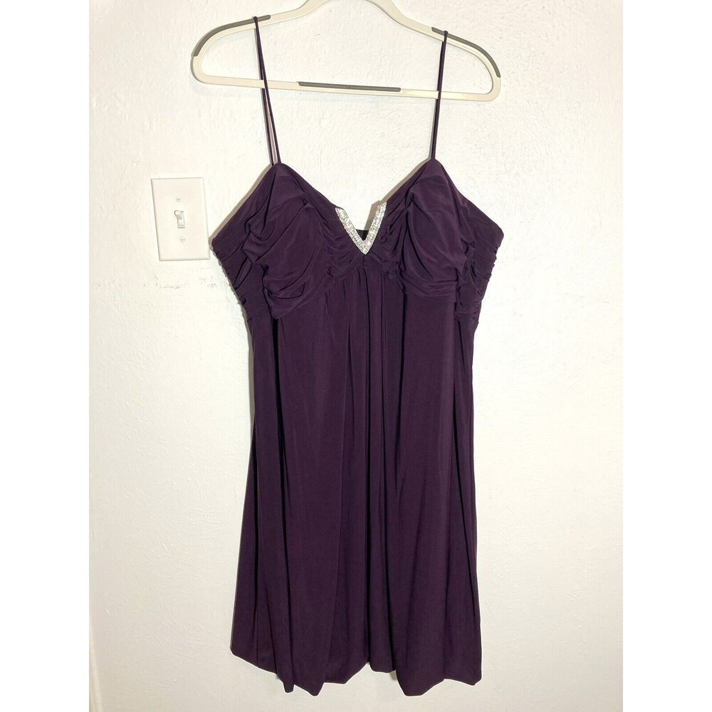 Betsy & Adam Dress 22W Plum Strapless,  Rhinestone embellish, Bubble Hem, Velvet